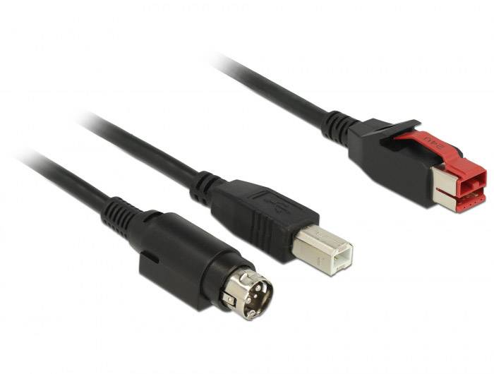 Delock USB-Kabel USB 2.0 PoweredUSB 24V Stecker, USB-B Stecker, Hosiden Mini-DIN 3pol. Stecker 5.00 m Schwarz 85491