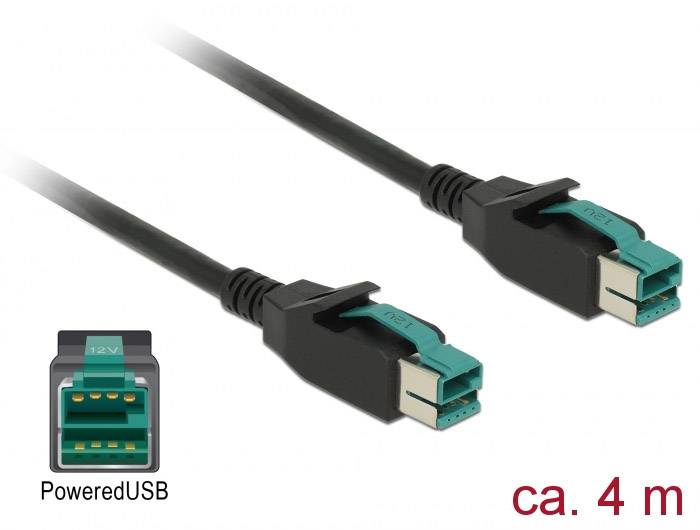 Delock USB-Kabel USB 2.0 PoweredUSB 12V Stecker 4.00 m Schwarz 85495