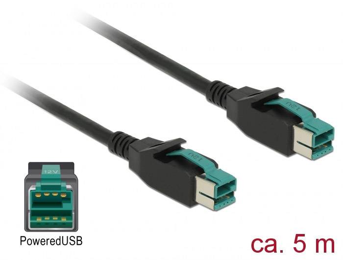 Delock USB-Kabel USB 2.0 PoweredUSB 12V Stecker 5.00 m Schwarz 85496