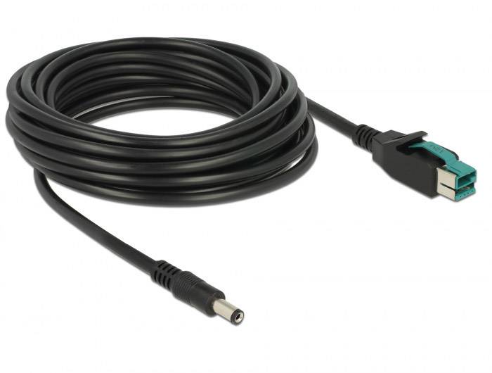 Delock USB-Stromkabel USB 2.0 PoweredUSB 12V Stecker, DC Stecker 5,5 mm 5.00 m Schwarz 85501