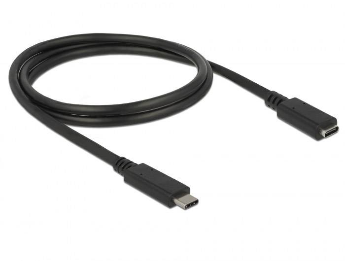 Schwarzes USB-C-Kabel; beide Enden mit USB-C-Steckern.
