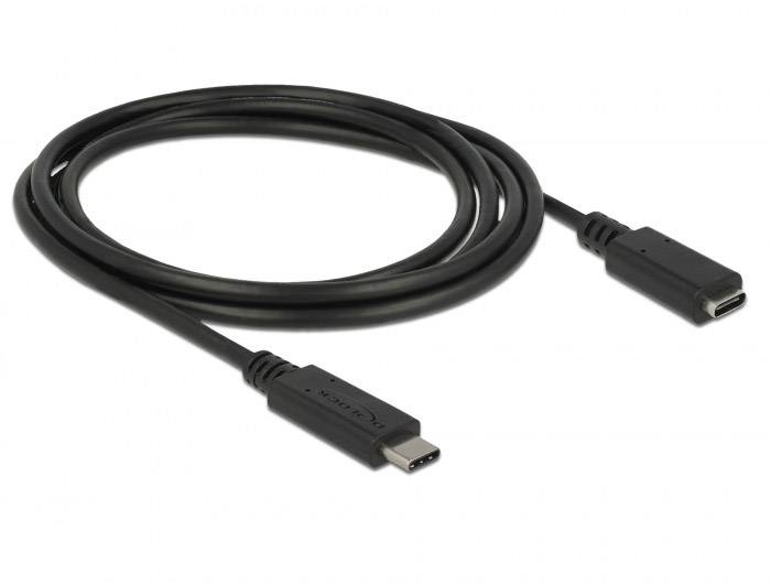 Ein schwarzes USB-C-Kabel mit zwei Steckern, geeignet für Datentransfer und Laden elektronischer Geräte.