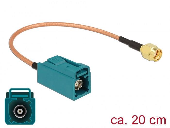 Delock WLAN-Antennen Anschlusskabel [1x Fakra-Buchse - 1x RP-SMA-Stecker] 20.00 cm Grau