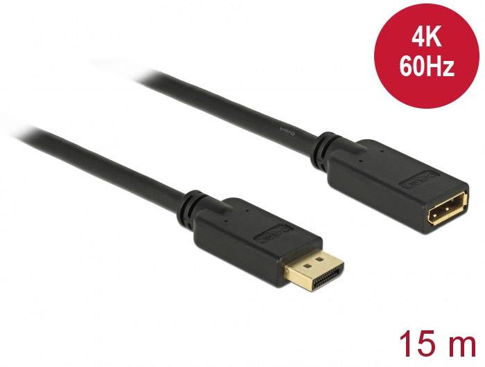 Delock DisplayPort Verlängerungskabel DisplayPort Stecker, DisplayPort Buchse 15.00 m Schwarz 84908 vergoldete Steckkontakte DisplayPort-Kabel