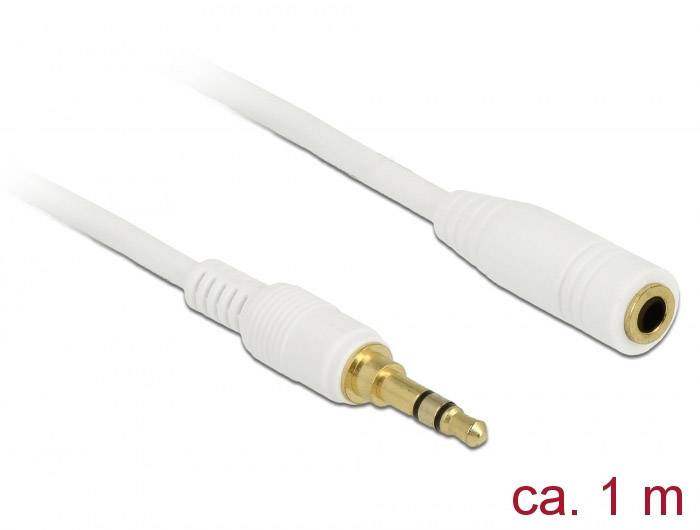Delock 85577 Klinke Audio Verlängerungskabel [1x Klinkenstecker 3.5 mm - 1x Klinkenbuchse 3.5 mm] 1.00 m Weiß vergoldete Steckkontakte