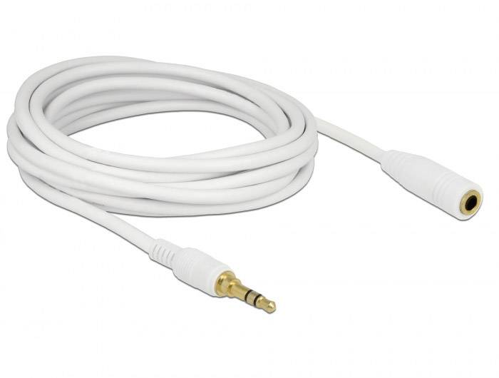 Delock 85591 Klinke Audio Verlängerungskabel [1x Klinkenstecker 3.5 mm - 1x Klinkenbuchse 3.5 mm] 5.00 m Weiß vergoldete Steckkontakte