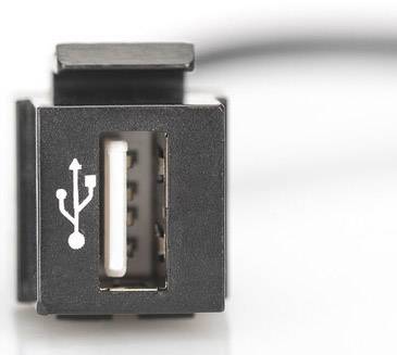 Ein USB-Anschluss mit einem symbolischen USB-Logo darauf, platziert auf einer weißen Oberfläche.