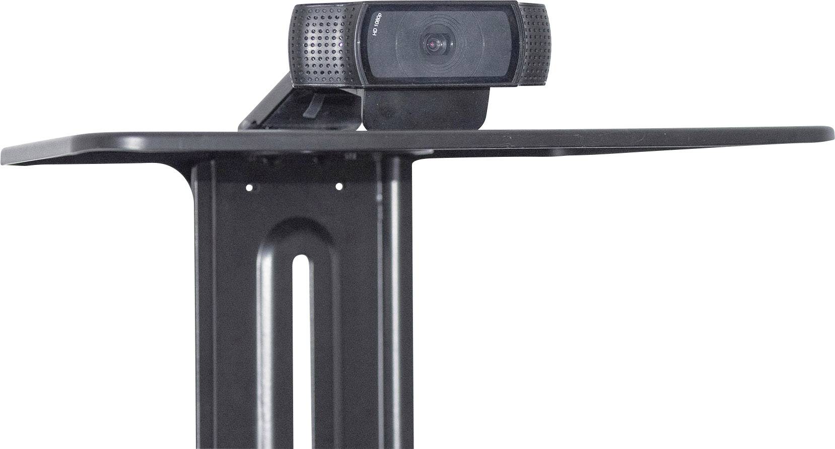 Webcam befestigt auf einem schwarzen Ständer, bereit zur Verwendung.