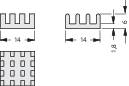 Technische Zeichnung eines rillenförmigen Profils mit Abmessungen: Breite 14 mm, Höhe 6 mm, Abstand 2 mm zwischen den Rillen.