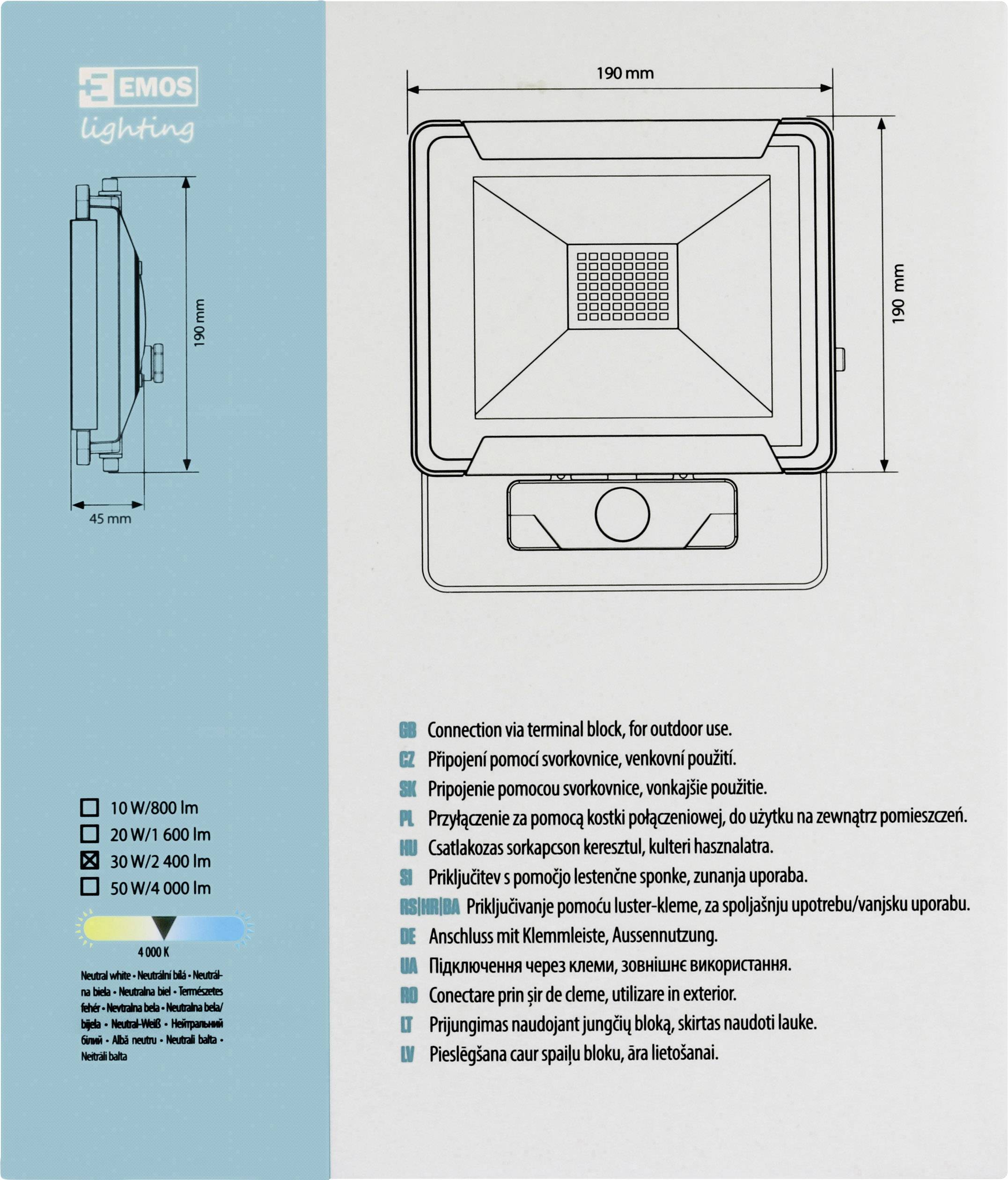 Emos Ideo 850EMIDS30WZS2731 LED-Außenstrahler mit Bewegungsmelder 30 W Neutralweiß