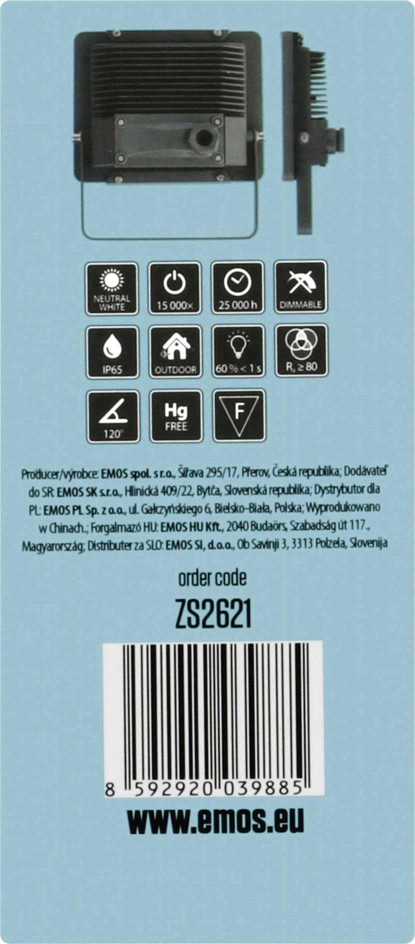 Emos Ideo 850EMID20WZS2621 LED-Außenstrahler 20 W Neutralweiß