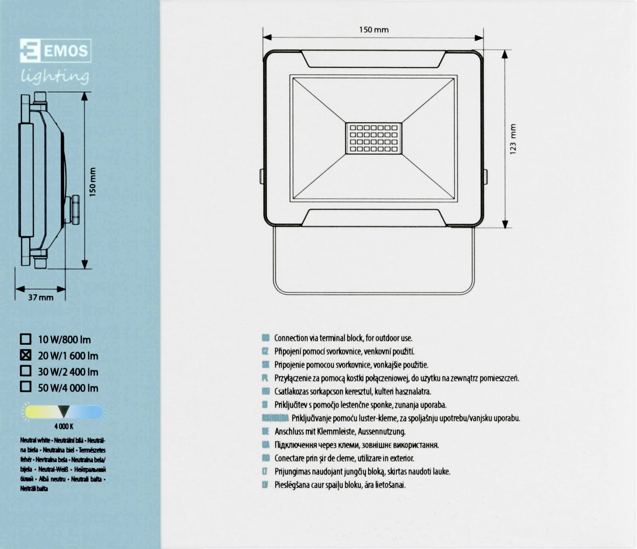 Emos Ideo 850EMID20WZS2621 LED-Außenstrahler 20 W Neutralweiß