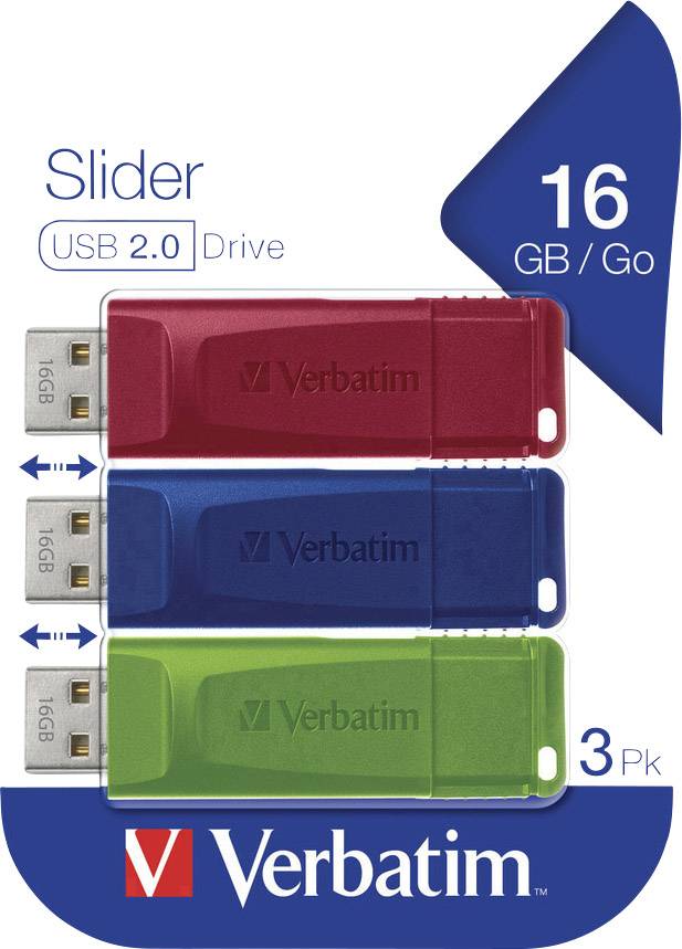 Verbatim Slider USB-Stick 16GB Rot, Blau, Grün 49326 USB-A (USB 2.0)