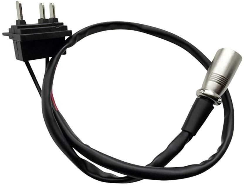 Ein schwarzes elektrisches Kabel mit einem Stecker und einer silbernen Metallbuchse, geeignet für elektronische Verbindungen.
