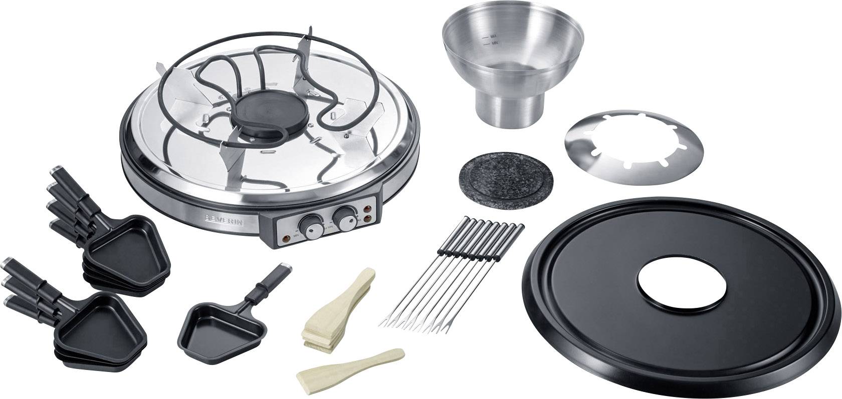 Severin RG 2348 Raclette 8 Fonduegabeln, 8Pfännchen Edelstahl, Schwarz