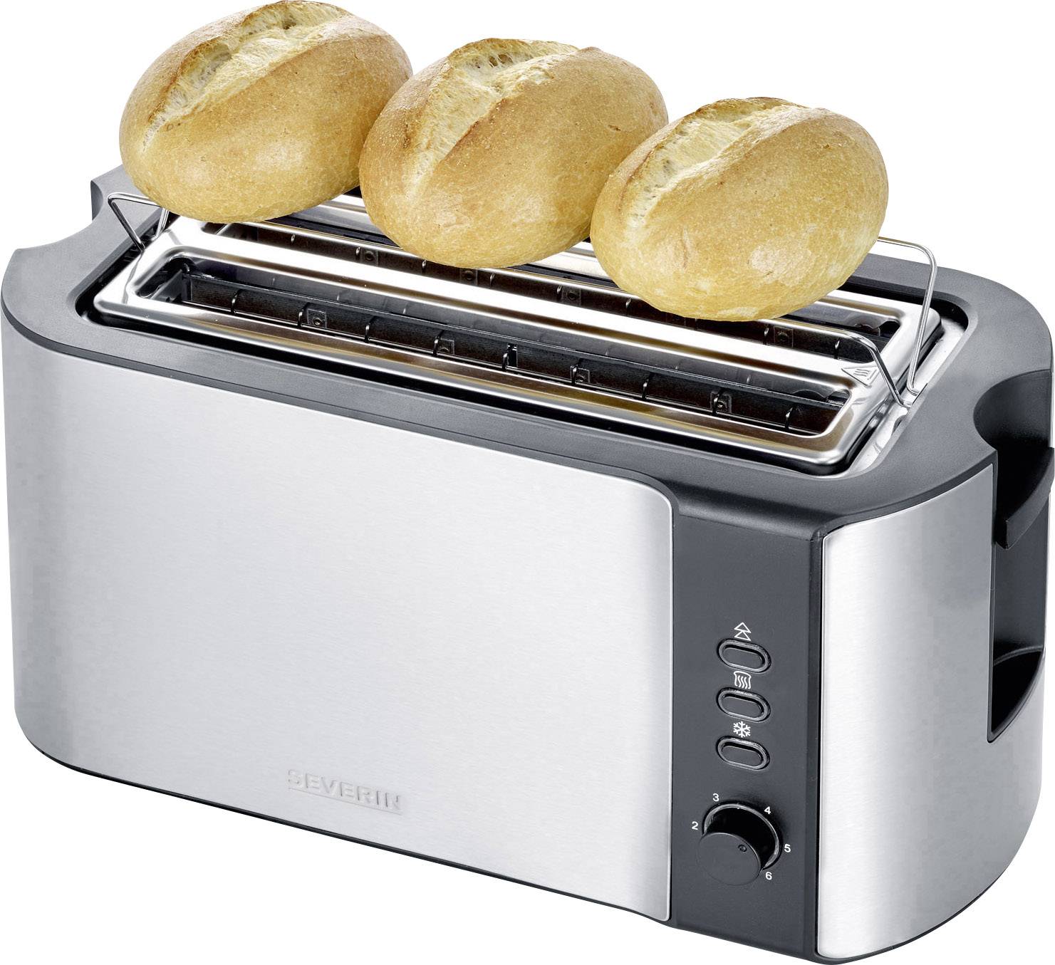 Severin AT 2590 Doppel-Langschlitztoaster mit Brötchenaufsatz Edelstahl, Schwarz