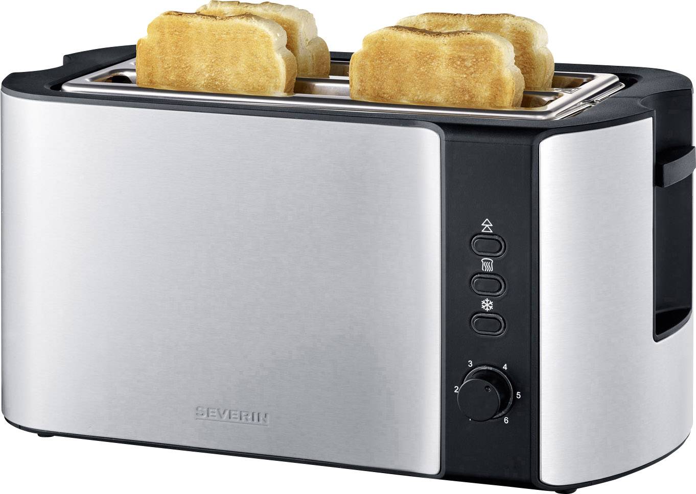 Severin AT 2590 Doppel-Langschlitztoaster mit Brötchenaufsatz Edelstahl, Schwarz