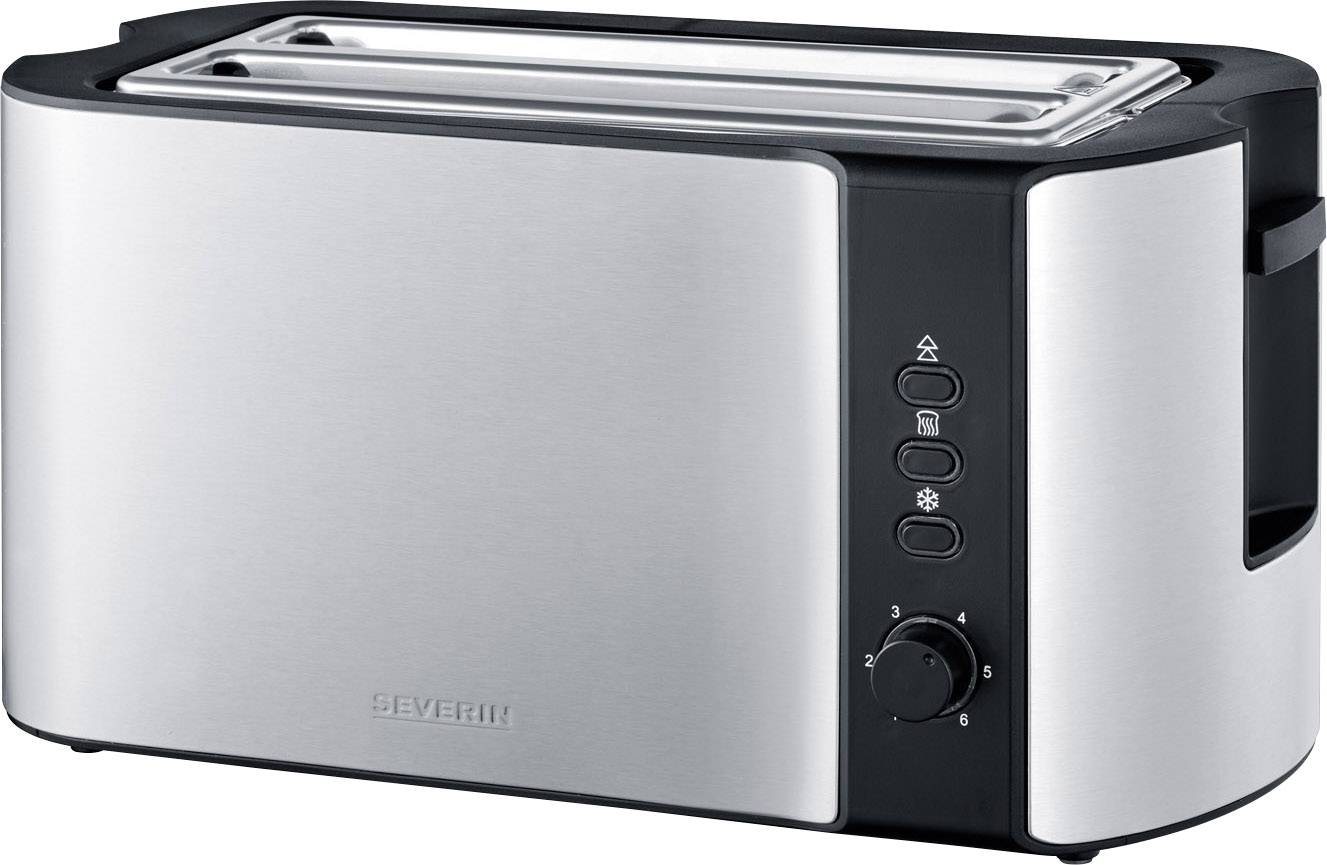 Severin AT 2590 Doppel-Langschlitztoaster mit Brötchenaufsatz Edelstahl, Schwarz