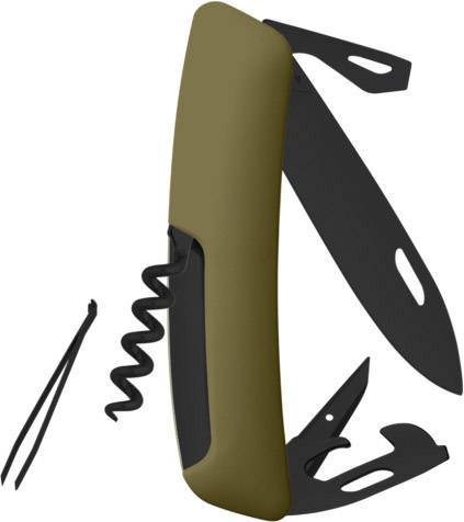 SWIZA D03 AllBlack KNI.0033.1050 Schweizer Taschenmesser mit Soft-Touch Anzahl Funktionen 11 Oliv