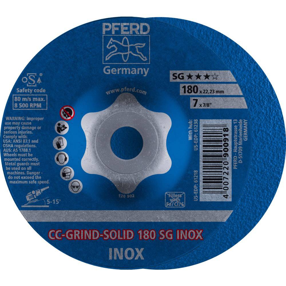 PFERD 64186180 Cc-Grind-Solid Sg Inox Schruppscheibe gekröpft Durchmesser 180 mm Bohrungs-Ø 22.23 mm 10 St.