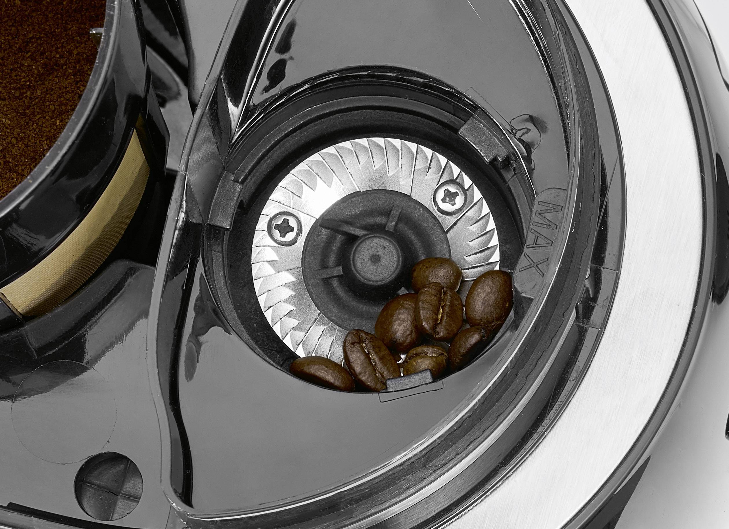 Clatronic KA 3701 Kaffeemaschine Schwarz Fassungsvermögen Tassen=6 mit Mahlwerk, Glaskanne