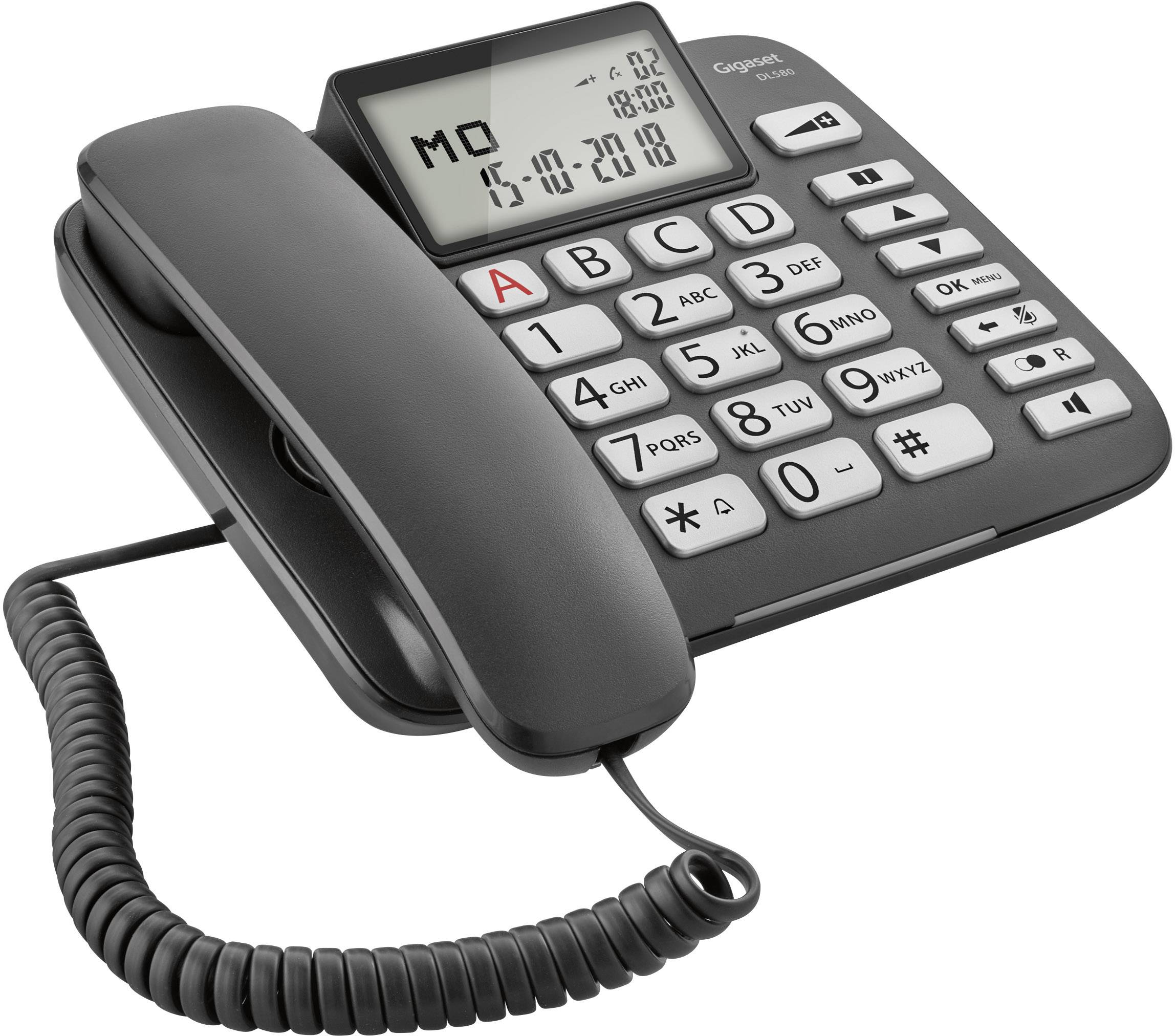 Gigaset DL580 Schnurgebundenes Seniorentelefon Freisprechen, für Hörgeräte kompatibel, Optische Anrufsignalisierung Beleuchtetes