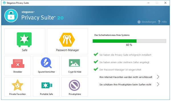 Steganos Privacy Suite 20 Jubiläums Edition Vollversion, 5 Lizenzen Windows Sicherheits-Software