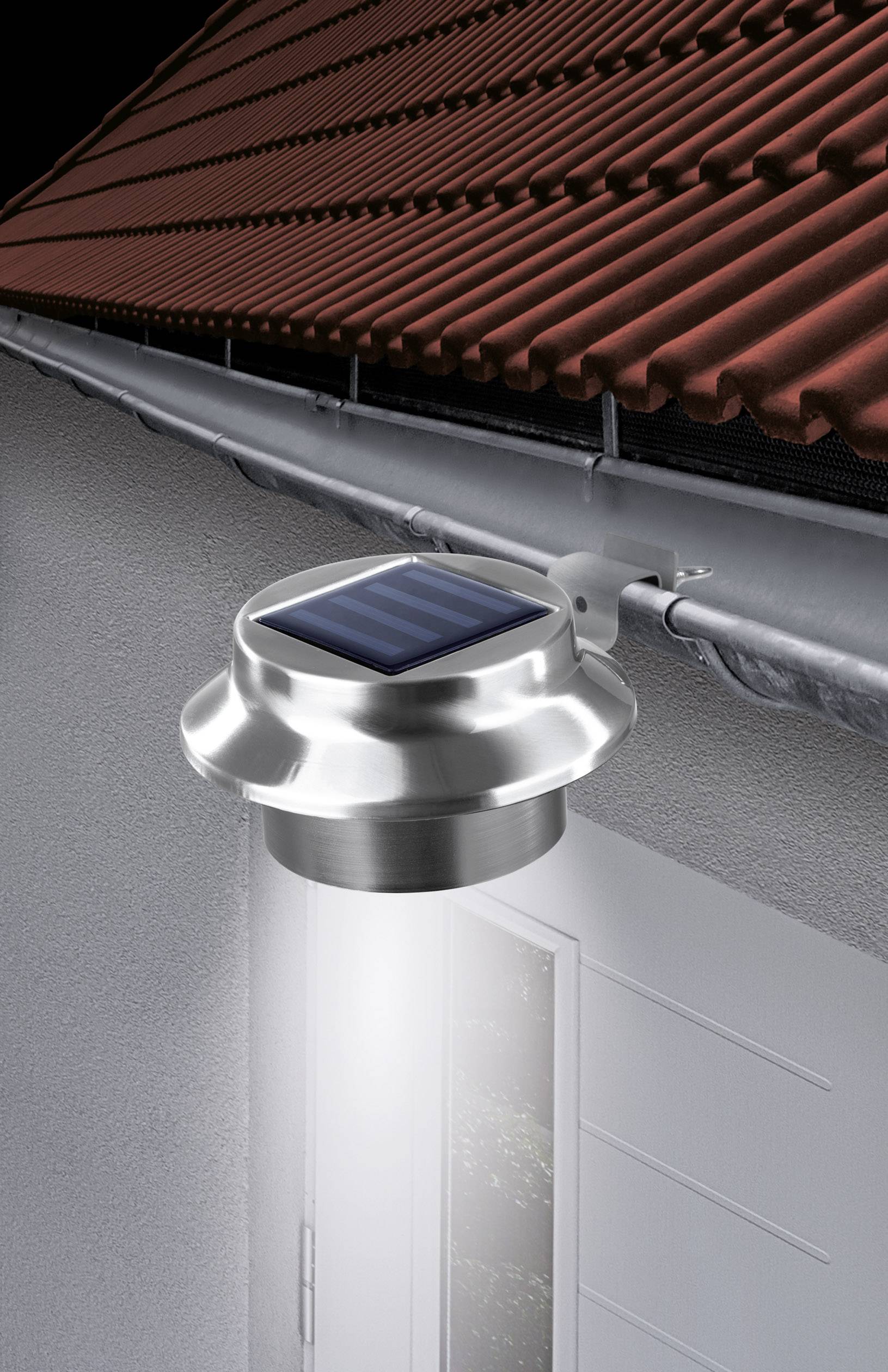 easymaxx Solar-Dachrinnenleuchte 0612 3er Set LED Warmweiß Edelstahl (gebürstet)