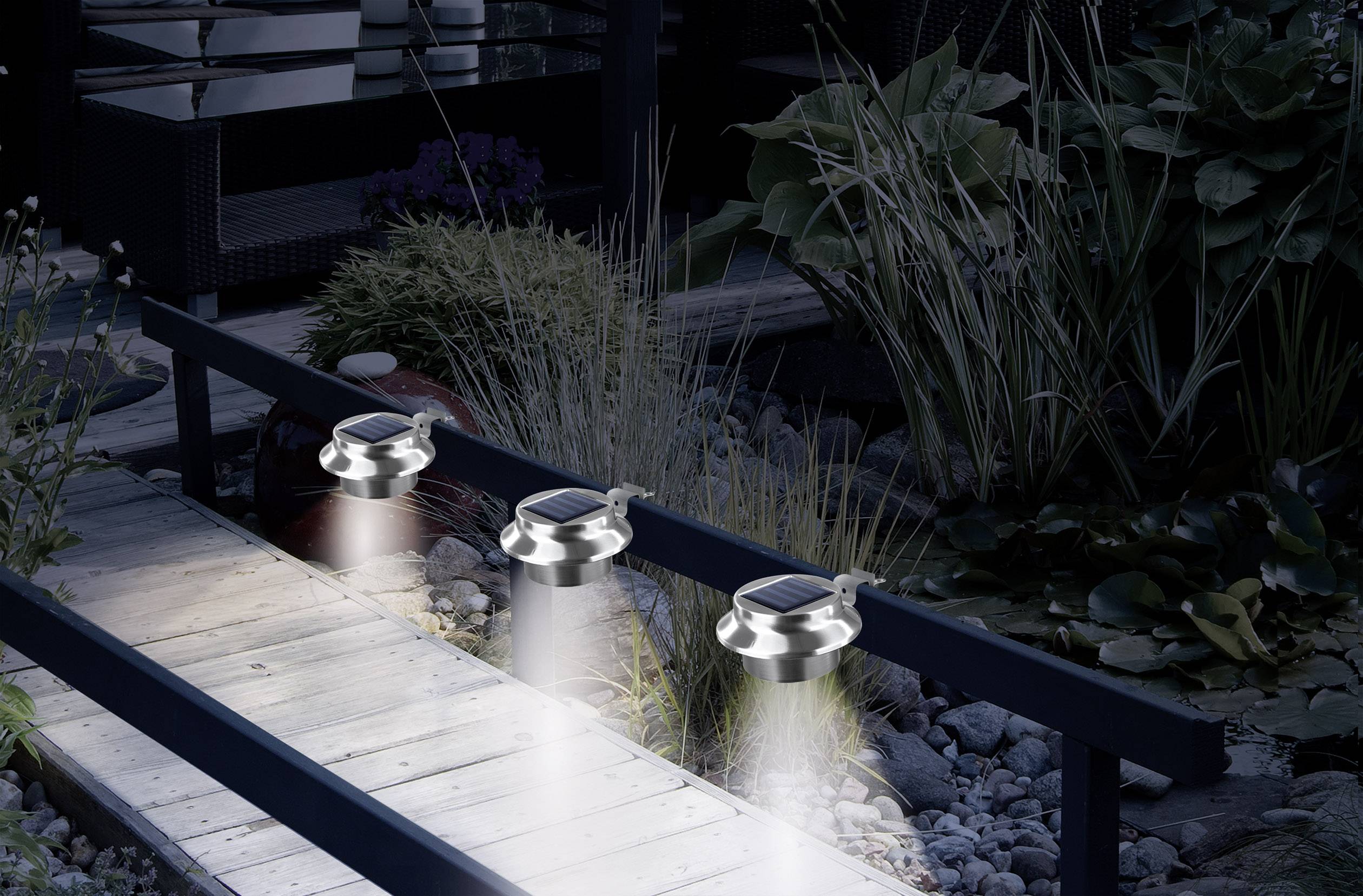 easymaxx Solar-Dachrinnenleuchte 0612 3er Set LED Warmweiß Edelstahl (gebürstet)