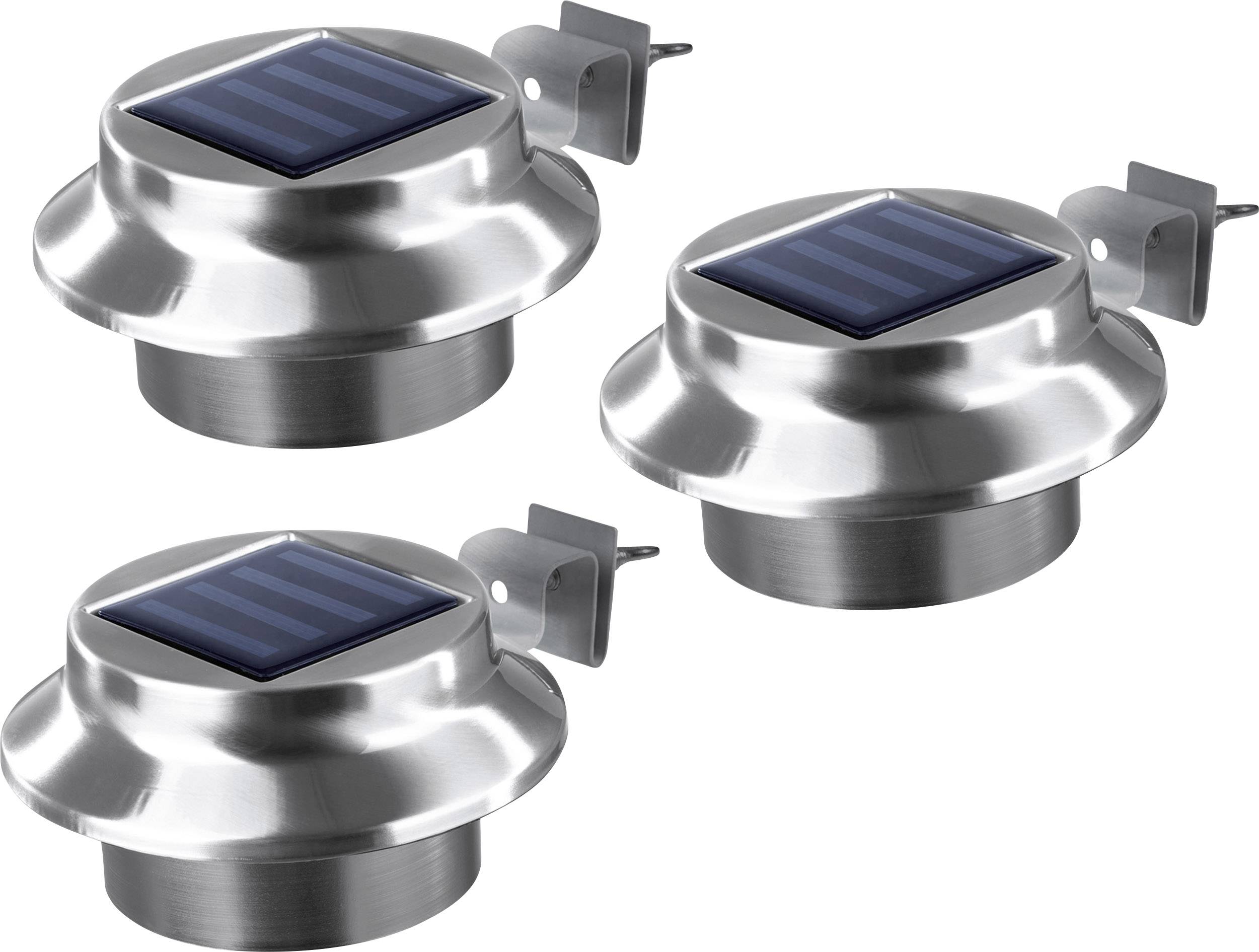 easymaxx Solar-Dachrinnenleuchte 0612 3er Set LED Warmweiß Edelstahl (gebürstet)