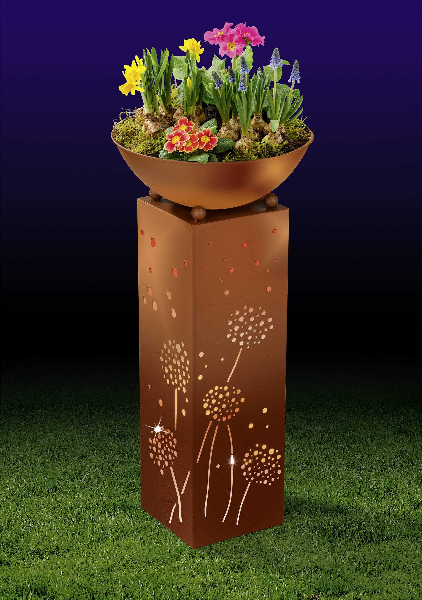 Easymaxx 04092 Außen-Dekobeleuchtung Säule mit Pusteblumen LED LED fest eingebaut Rost