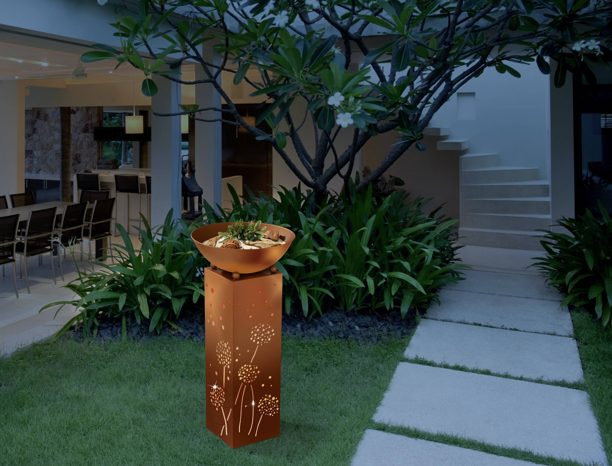 Easymaxx 04092 Außen-Dekobeleuchtung Säule mit Pusteblumen LED LED fest eingebaut Rost