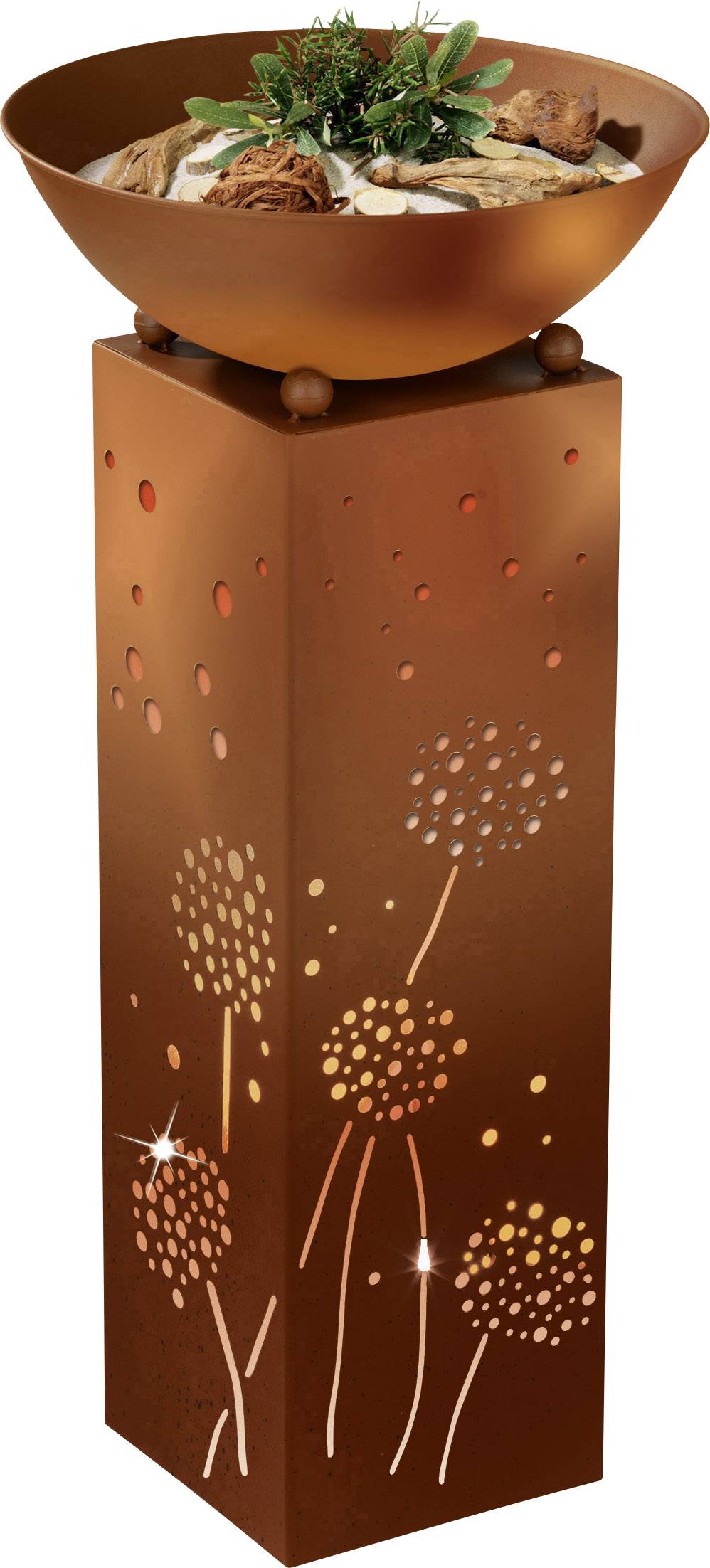Easymaxx 04092 Außen-Dekobeleuchtung Säule mit Pusteblumen LED LED fest eingebaut Rost