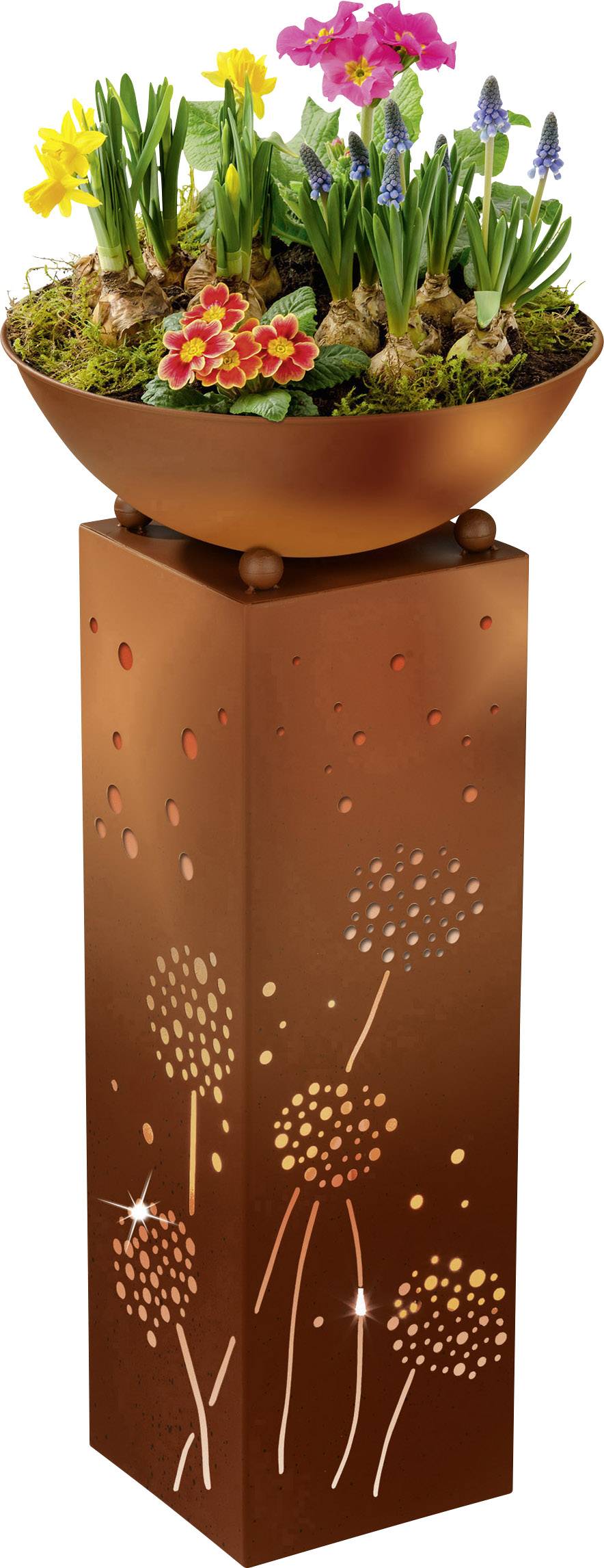 easymaxx 04092 Außen-Dekobeleuchtung Säule mit Pusteblumen LED LED fest eingebaut Rost
