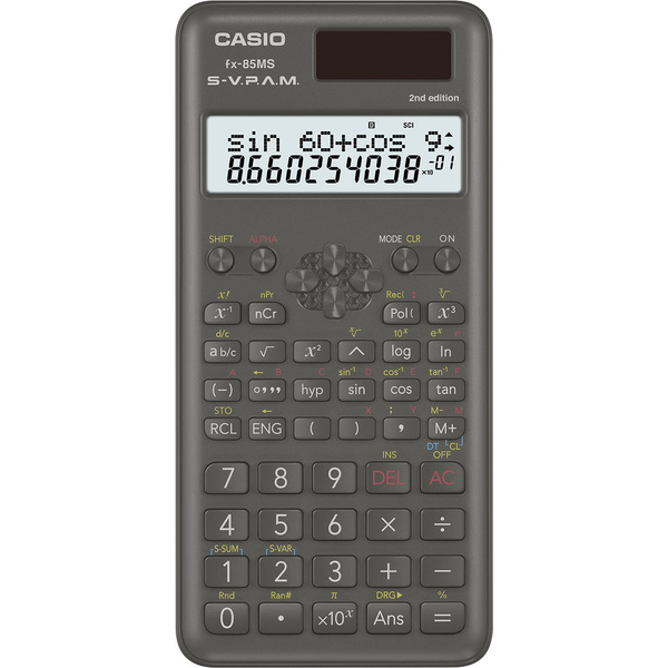 Casio FX-85MS 2nd Edition CAS calculator Black Display (digits): 12 solar-powered, battery-powered (W x H x D) 75 x 11 x 164 mm