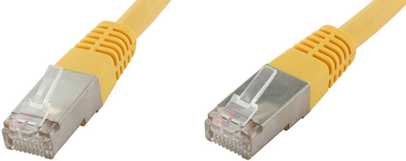 Ein gelbes Ethernet-Kabel mit RJ45-Steckern an beiden Enden.