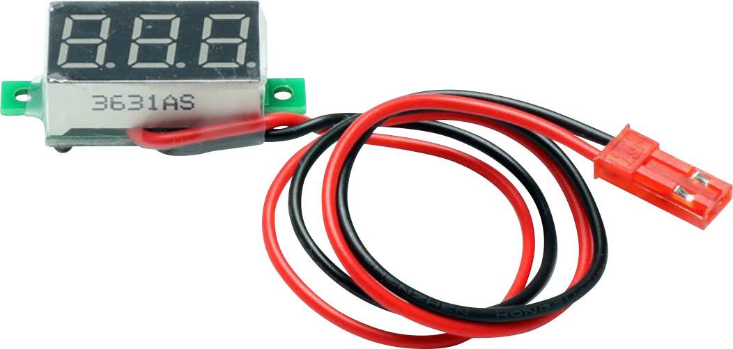 Digitalanzeige mit rotem und schwarzem Kabel, zeigt '8.8.8' an. Verwenden Sie zur Anzeige elektrischer Informationen oder Spannungen.