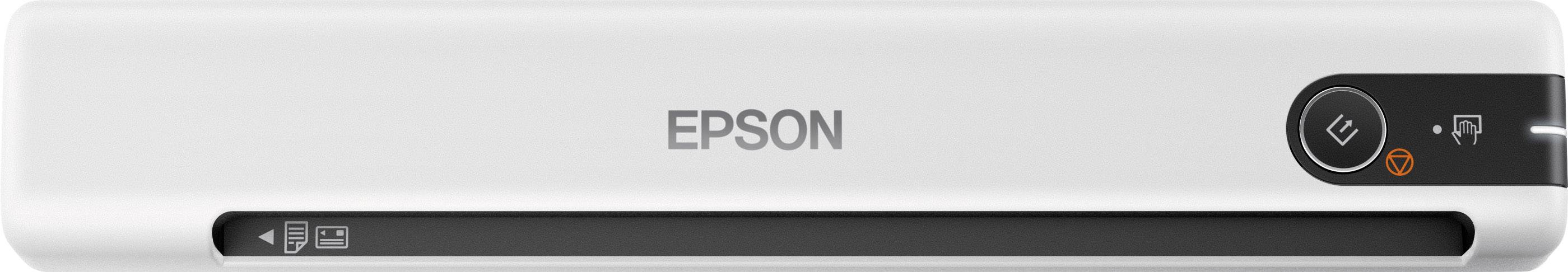Tragbarer Epson Scanner mit Tasten und LED-Anzeige, geeignet für das Scannen von Dokumenten und Fotos.