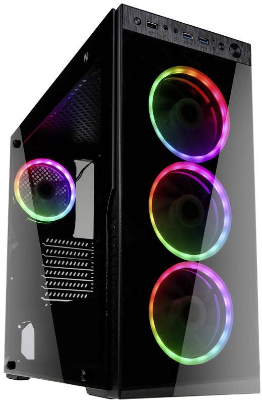 Kolink HORIZON Midi-Tower PC-Gehäuse Schwarz, RGB 4 vorinstallierte Lüfter, Seitenfenster, Staubfilter