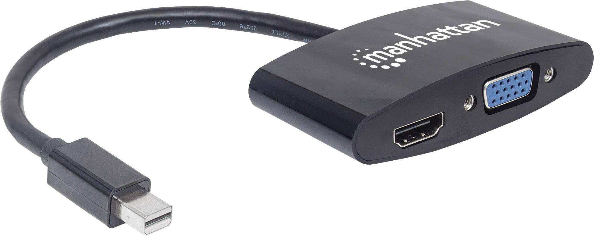 Manhattan 152709 DisplayPort / VGA / HDMI Adapter [1x Mini-DisplayPort Stecker - 1x VGA-Buchse, HDMI-Buchse] Schwarz 16.00 cm