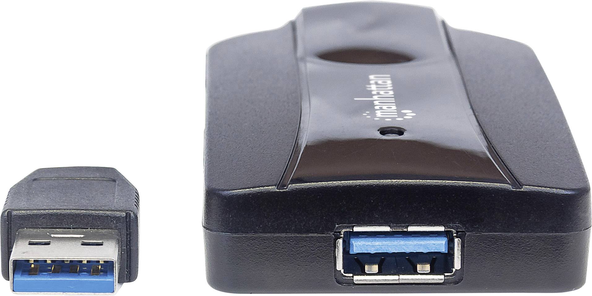 Manhattan 163590 3 Port USB 3.2 Gen 1-Hub (USB 3.0) mit eingebautem SD-Kartenleser Schwarz