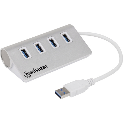 Manhattan 163767 4 Port USB 3.2 Gen 1-Hub (USB 3.0) mit Aluminiumgehäuse Weiß