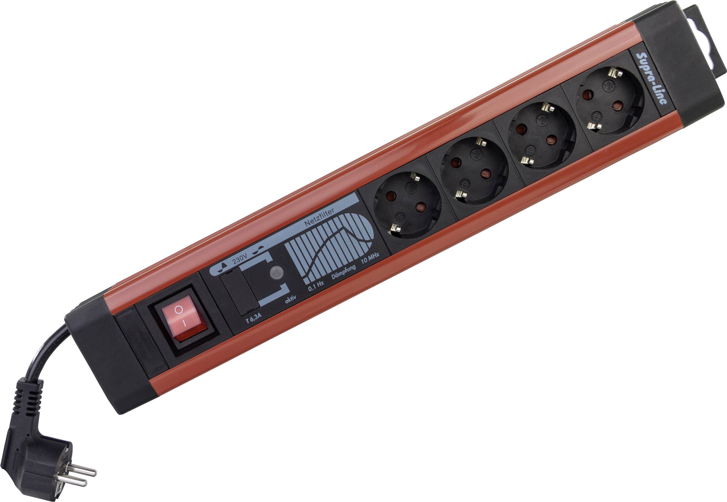 REV 0014462613 Steckdosenleiste mit Schalter 4fach Schwarz, Rot Schutzkontakt 1St.