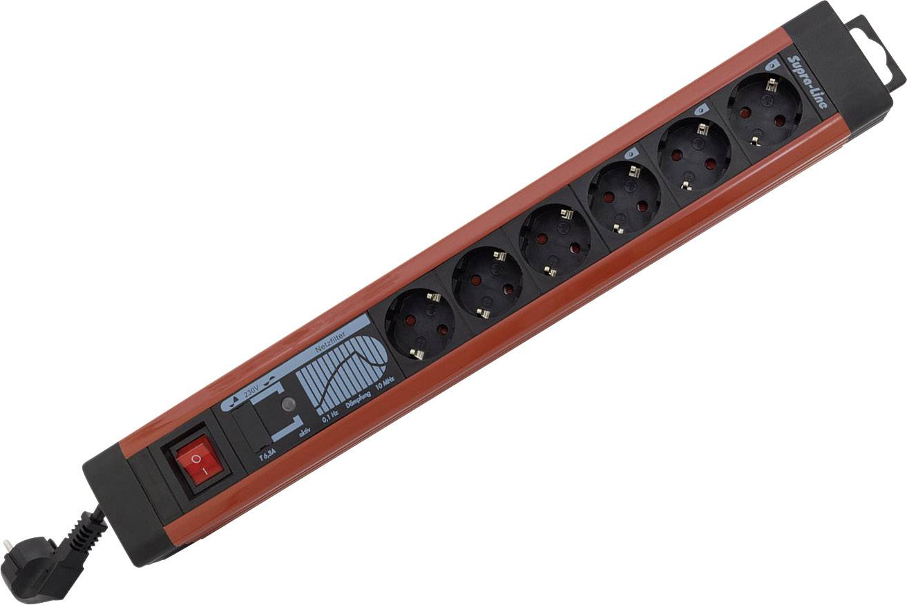 REV 0014663613 Steckdosenleiste mit Schalter 6fach Schwarz, Rot Schutzkontakt 1 St.