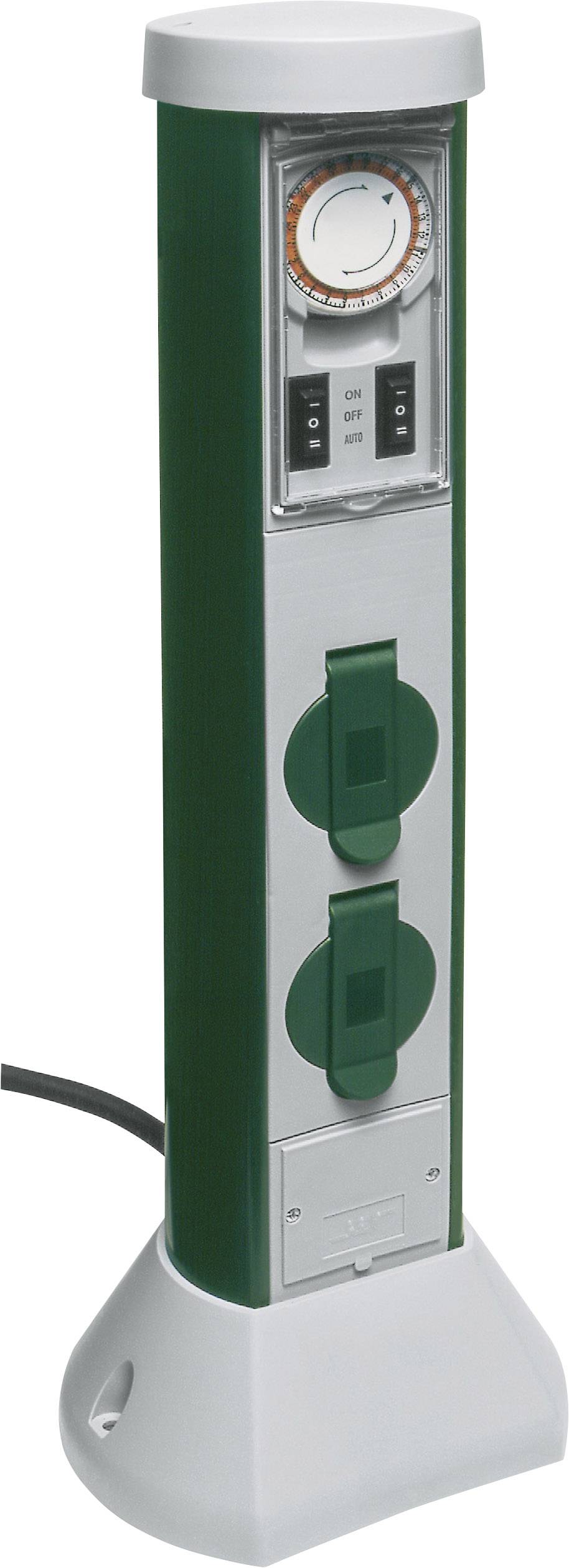 REV 0068206251 Gartensteckdose mit Zeitschaltuhr 2fach Grau, Grün mit Zeitschaltuhr
