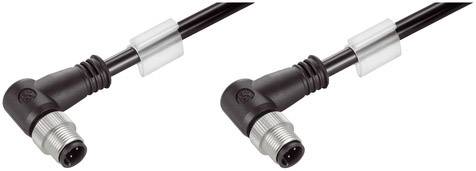 Zwei gewinkelte schwarz-silberne Steckverbinder mit Kabeln, geeignet für industrielle Anwendungen oder Maschinenanschlüsse.
