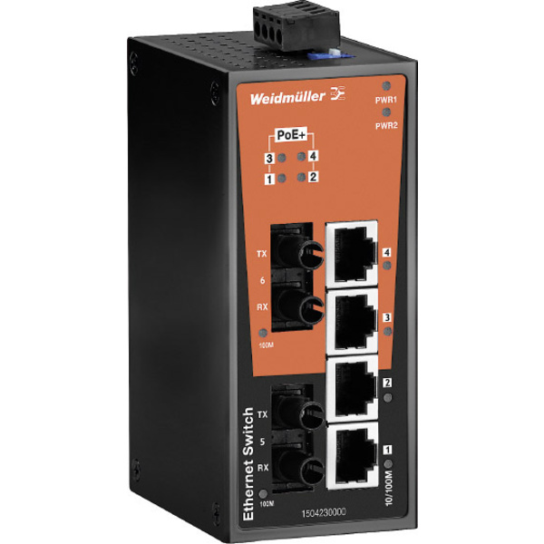 Weidmüller IE-SW-BL06-4POE-2ST Industrial Ethernet Switch 10 / 100 MBit/s PoE-Funktion
