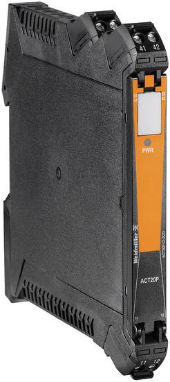 Ein schwarzes elektrisches Gerät in rechteckiger Form mit orangenem Streifen auf der Vorderseite, gekennzeichnet mit 'PWR' und 'ACT20P'. Geeignet für industrielle Anwendungen.