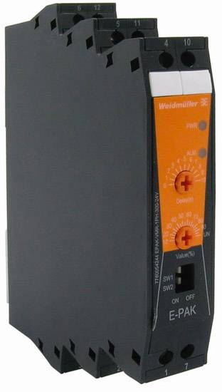 Ein elektronisches Gerät der Marke Weidmüller, Modell E-PAK, mit einem Drehschalter und mehreren Einstellungen für Steuerungsaufgaben.