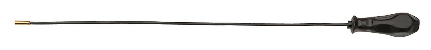 Langer schwarzer Stock mit einem runden Griff und einem kleinen metallischen Ende, möglicherweise ein Werkzeug oder Instrument.